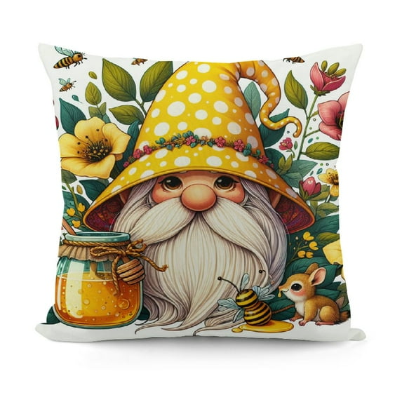 Cute Pillow Covers ,Yellow Throw Pillow Covers,Farm Honey Can Cushion Cases,Cartoon Dwarf Daisy Floral Decorative Pillow Covers