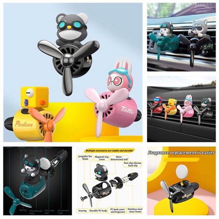 Cute Pilot Rotating Propeller Car Air Freshener Vent Perfume Refills Diffuser