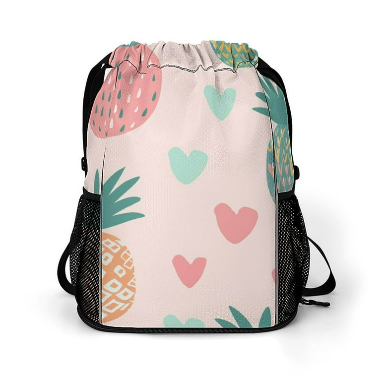 Cute Pineapple 3 Drawstring Backpack Sports Gym Sackpack with Mesh Pockets Water Resistant String Bag for Women Men Walmart
