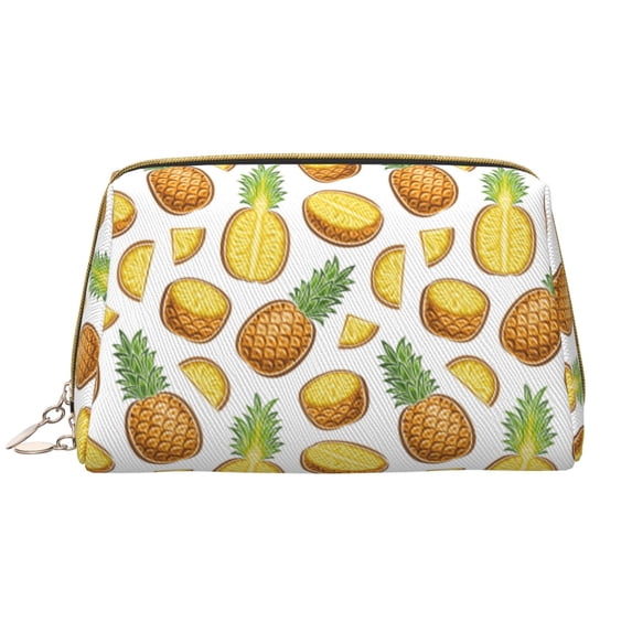 Cute Pineapple Fruit Makeup Bag, Large Capacity Travel Cosmetic Bag for Women Girls- Travel Toiletry Bag Leather Portable Waterproof Makeup Case Organizer with Handle