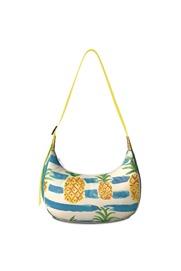 Cute Pineapple Lover Crossbody Handbag for Women, Yellow Tropical Fruit Print Shoulder Tote, Lightweight Water-Resistant Summer Purse, Exotic Hawaiian Hobo Style