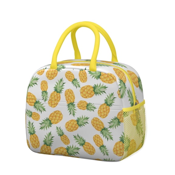Cute Pineapple Print Lunch Tote Tropical Fruit Pattern Insulated Reusable Cooler Bag for Women