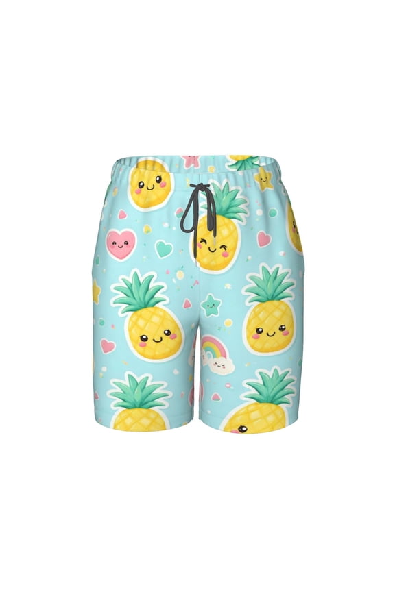 Cute Pineapple Rainbow Beach Pants Lightweight Teen Shorts with Mesh Lining and Drawstring