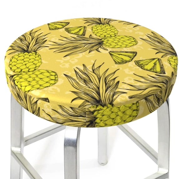 Cute Pineapple Retro Yellow Round Bar Stool Seat Covers, Elastic Round Chair Cover Stool Seat Slipcover Bar Stool Cushions Round Pad for 12-14 inch