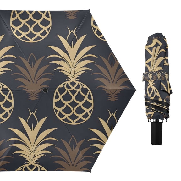 Cute Pineapple Silhouette Compact Sun Umbrella Windproof Travel Umbrellas for Rain Strong Portable UV Protection