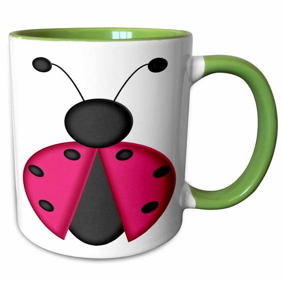 3drose, Cute Pink and Black Lady Bug Graphic, 11oz Two-tone Green Mug
