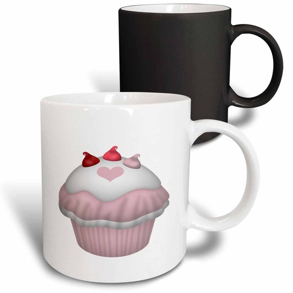 3drose, Cute Pink and White Heart Cupcake Illustration, 11oz Magic Transforming Mug