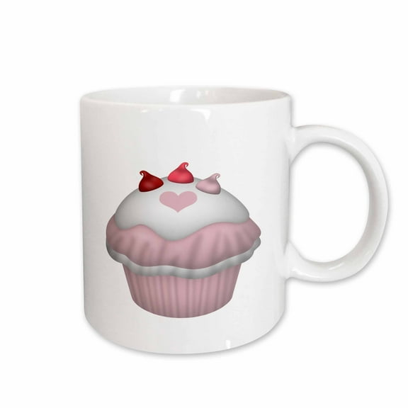 3drose, Cute Pink and White Heart Cupcake Illustration, 11oz Mug