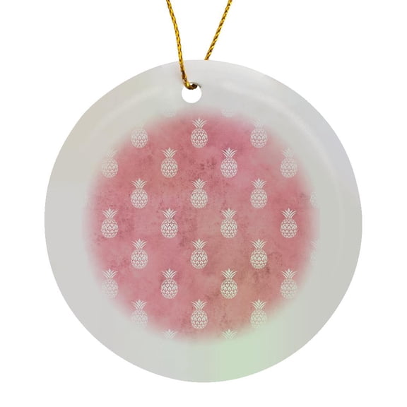 3drose, Cute Pink and White Image of Watercolor Pineapple Pattern, Circle Porcelain Ornament