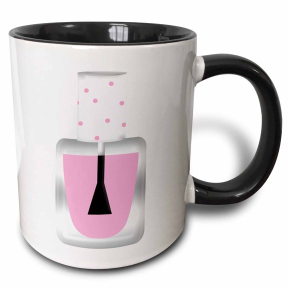 3drose, Cute Pink and White Jar of Nail Polish Illustration, 15oz Two-tone Black Mug