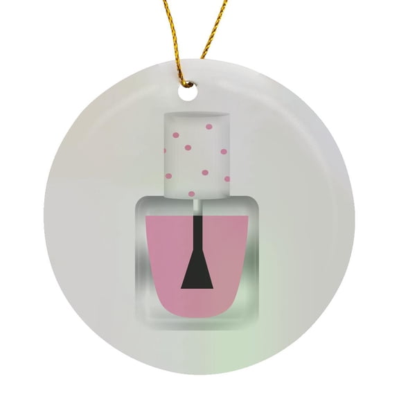 3drose, Cute Pink and White Jar of Nail Polish Illustration, Circle Porcelain Ornament