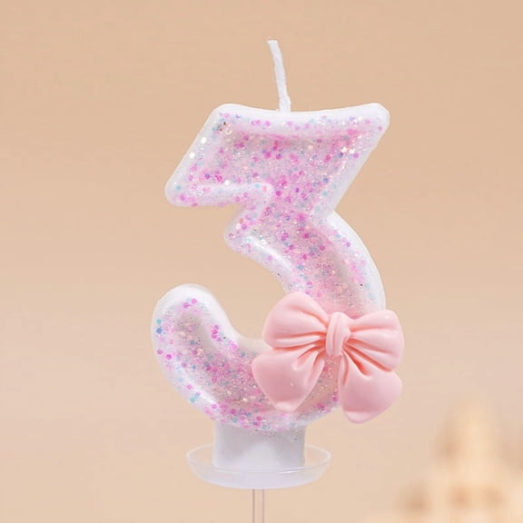 Cute Pink Angel Bow Birthday Candle for Girls - Number Cake Decoration