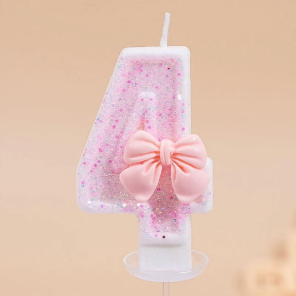 Cute Pink Angel Bow Birthday Candle for Girls - Number Cake Decoration