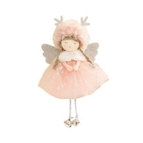 Cute Pink Angel Christmas Tree Hanging Ornament with Deer Antlers & Jingle Bells - Christmas Angel Doll Decoration,Festive Holiday Decor,Unique Gift for Kids & Home Xmas Tree Decoration,6.5in