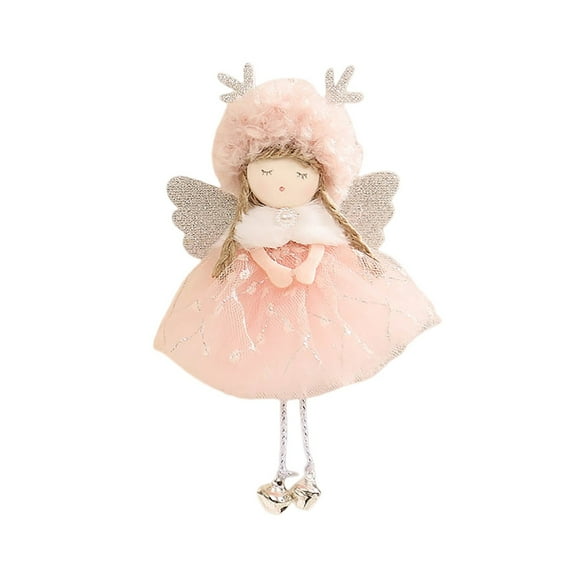 Cute Pink Angel Christmas Tree Hanging Ornament with Deer Antlers & Jingle Bells - Christmas Angel Doll Decoration,Festive Holiday Decor,Unique Gift for Kids & Home Xmas Tree Decoration,6.5in