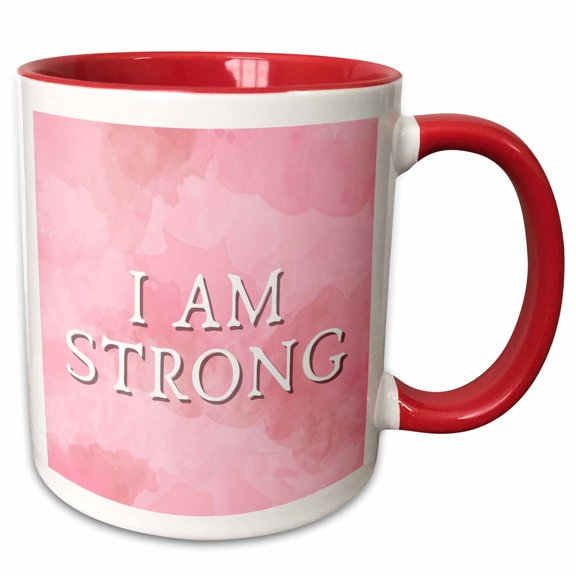3drose, Cute Pink Background with Text I Am Strong, 11oz Two-tone Red Mug