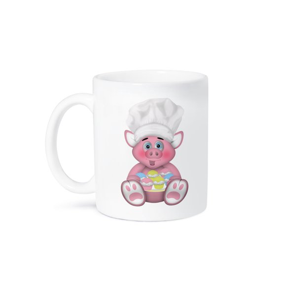3drose, Cute Pink Baking Chef Pig with a Plate of Cupcakes Illustration, 15oz Mug