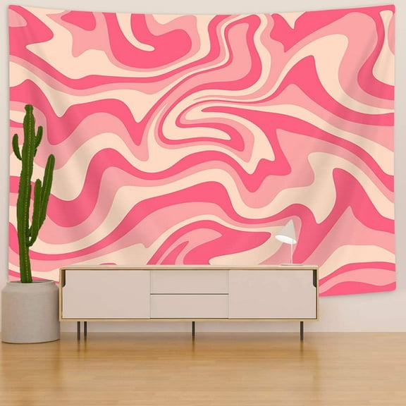 Cute Pink Beige Tapestry for Bedroom Aesthetic 70S Abstract Wavy Swirl Retro Wall Tapestry Hippie Seventies Style Psychedelic Groovy Teen Girls Living Room College Dorm Spiritual Decor (60X40)