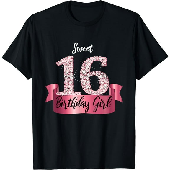 Cute Pink Black "Sweet 16" Style I 16th Birthday Idea T-Shirt