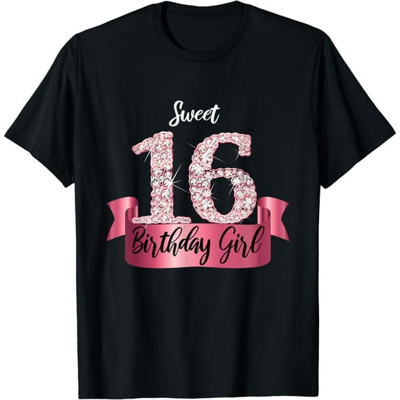 Cute Pink Black "Sweet 16" Style I 16th Birthday Idea T-Shirt