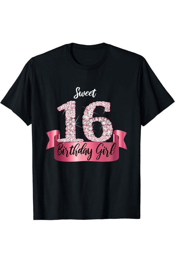 Cute Pink Black "Sweet 16" Style I 16th Birthday Idea T-Shirt