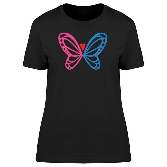 Cute Pink Blue Butterfly Doodle T-Shirt Women -Image by Shutterstock, Female Small