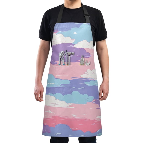 Cute Pink Blue Clouds Chef Kitchen Apron with Pockets for Women Waterproof Aprons for Cooking Baking