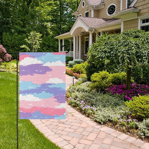 Cute Pink Blue Clouds Garden Flag 12x18 inch Double Sided Outside Yard Decorations for Home Outdoor