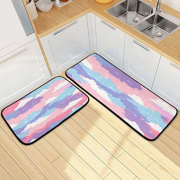 Cute Pink Blue Clouds Kitchen Mat Set of 2 Cushioned Non Slip Rugs for Bedroom Floor Runner Mats