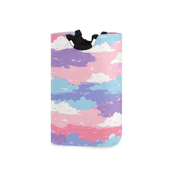 Cute Pink Blue Clouds Laundry Basket with Handles 50L Collapsible Laundry Hamper for Bathroom Bedroom Laundry Room