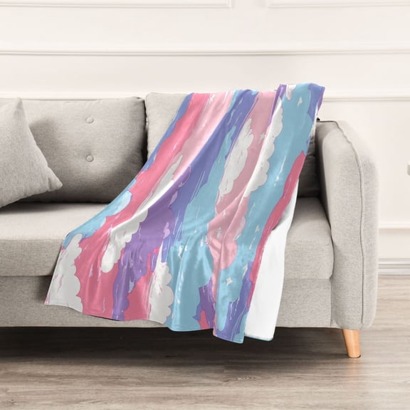 Cute Pink Blue Clouds Throw Blanket 60" x 90" Soft and Warm Blankets for Couch Sofa and Bed