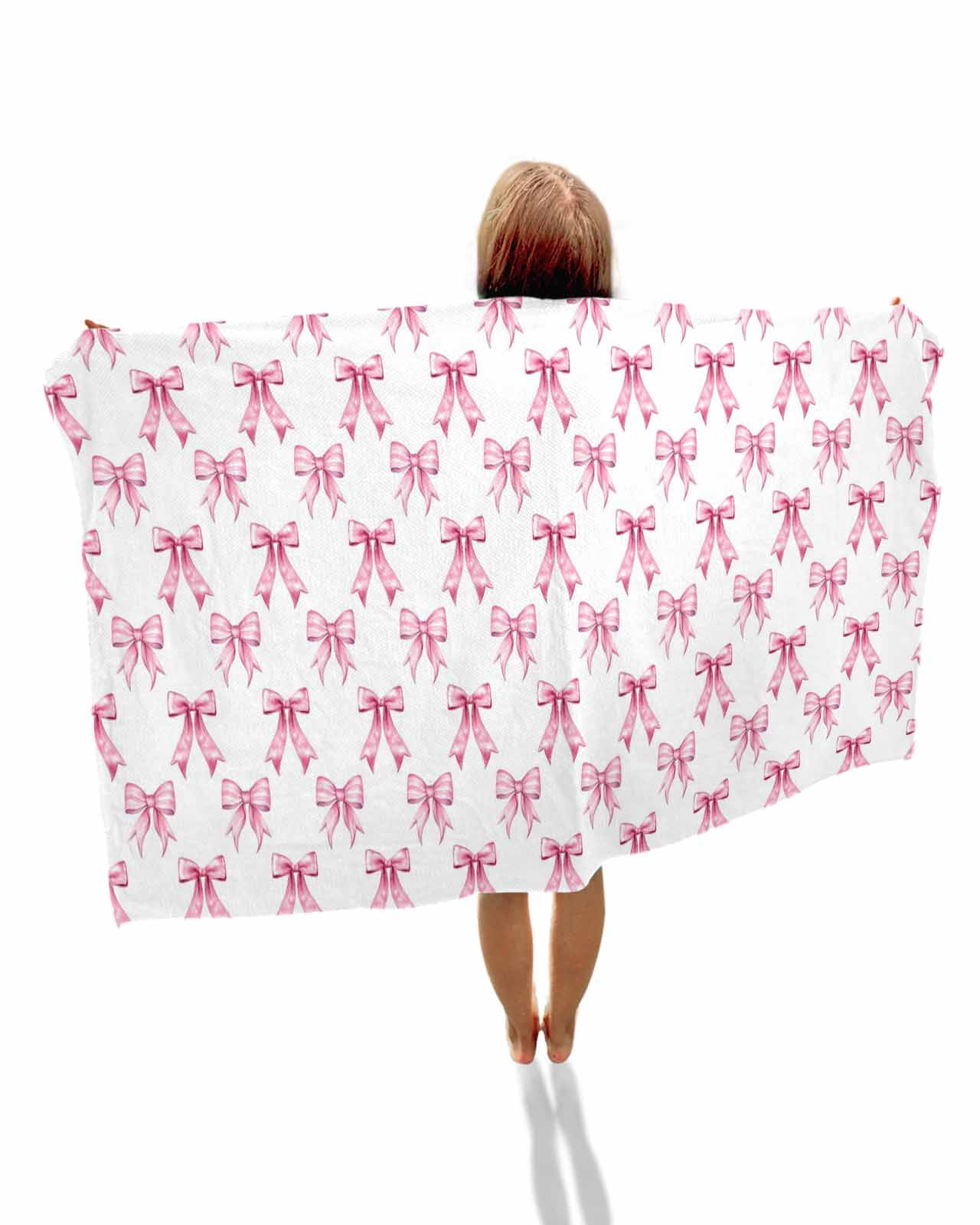 Cute Pink Bow Beach Towels Oversized Super Absorbent, White Sweet Modern Watercolor Lightweight Bath Towel Quick Dry Sets For Bathroom/Pool/Rv Camping/Beach Play/Gym Room/Picnic 23"x47"