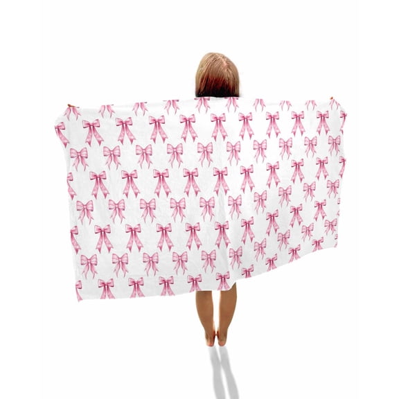Cute Pink Bow Beach Towels Oversized Super Absorbent, White Sweet Modern Watercolor Lightweight Bath Towel Quick Dry Sets For Bathroom/Pool/Rv Camping/Beach Play/Gym Room/Picnic 23"x47"