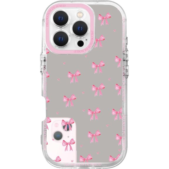Cute Pink Bow Case for iPhone 16 Pro Max, Mirror Preppy Light Pink Bow Ribbon Pattern Case Funda for Girls Women, Shockproof Silver Protective Cover for iPhone 16 Pro Max 6.9 Inch