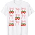 thumbnail image 1 of Cute Pink Bow Coquette Strawberry Clean Girl Aesthetic T-Shirt100% pure cotton white short-sleeved T-shirts for men and women, 1 of 4
