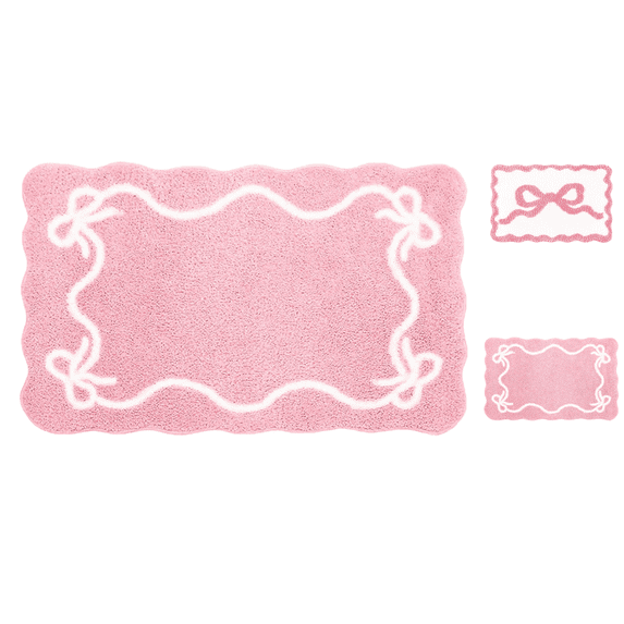 Cute Pink Bow Door Mat 23.6x23.6in - Soft Fluffy Non-Slip Indoor Rug for Entryway Bathroom Bedroom, Room Decor Bath Mat, Plush Absorbent Home Floor Mat