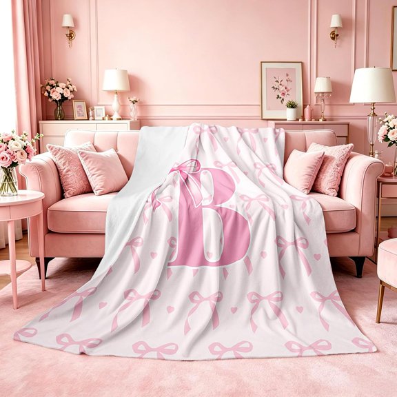 Cute Pink Bow Gifts Fleece Throw Blanket Baby Personalized 50" x 60"