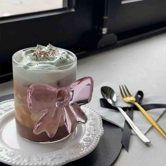 Cute Pink Bow Glass Cups High Appearance Girls Beverage Cup Sparkling Wine Glass Abot 11oz Clear Reinforced Stems and Romantic Pink Bow for Weddings Engagements Party Gifts
