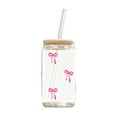 thumbnail image 1 of Cute Pink Bow Glass Cups with Lids and Straws, Iced Coffee Cup, Girly Preppy Design Tumbler Mug, Birthday Valentines Christmas Gifts for Women, Teen Girl Gifts Trendy Stuffï¼Hot Pinkï¼, 1 of 3