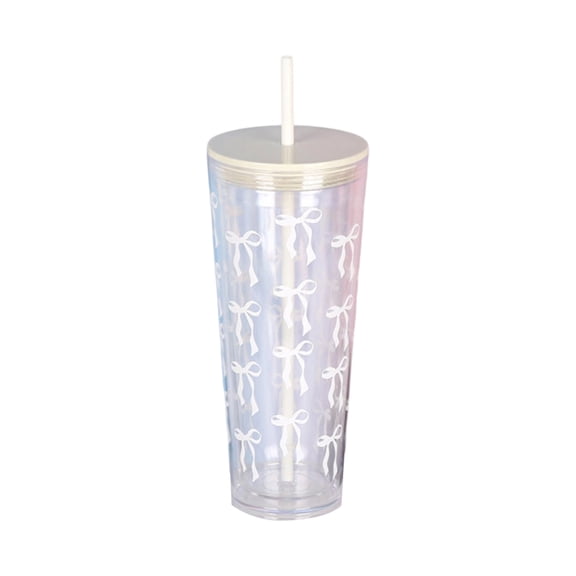 Cute Pink Bow Glass Cups with Lids and Straws, Aesthetic Iced Coffee Cups,24oz Plastic Cups, Coffee Tumbler, Matcha Cup, Teen Girl Gifts Trendy Stuff