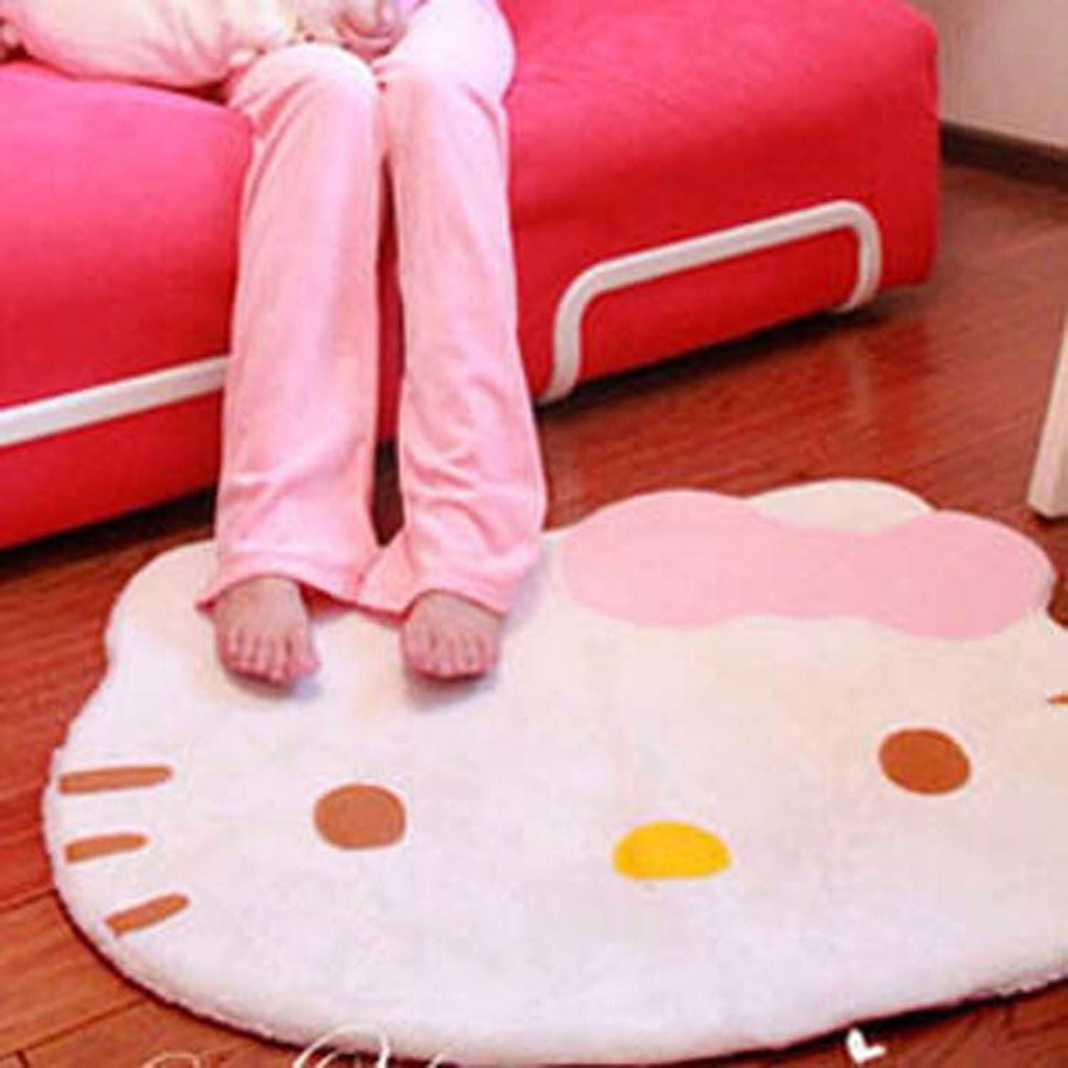 Cute Pink Bow Kitty Head Carpet Soft Fuzzy Rugs Children Bedroom Pet Mat - 31.5" x 26.7"