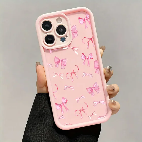 Cute Pink Bow Pattern Soft Silicone TPU Shockproof Protection Case - Anti-Drop Phone Accessory for iPhone 17 Pro Max,16,15,14,13,12 Pro Max ,Samsung Galaxy S26 Ultra,S25,S24,S23 Plus,S22,S21,S20,S25