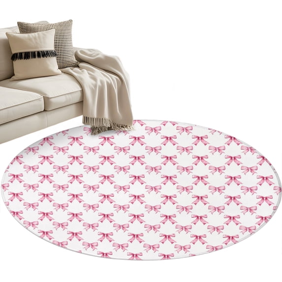 Cute Pink Bow Round Rug 3ft Area Rug Washable Soft Non-Slip 3' Circle ...
