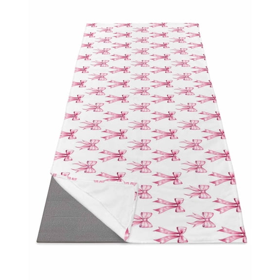 Cute Pink Bow Yoga Towel for Hot Yoga Non Slip, White Sweet Modern Watercolor Yoga Mat Towel Absorbent Yoga Sweat Towels Microfiber Hot Yoga Blanket for Bikram Pilates 26"x70"