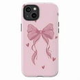 thumbnail image 1 of Cute Pink Bow iPhone Case, Girly Ribbon & Heart Design Protective Cover, Kawaii Pastel Aesthetic Phone Case for iPhone 16 15 14 13 12 11 Pro Max Plus Mini, 1 of 6