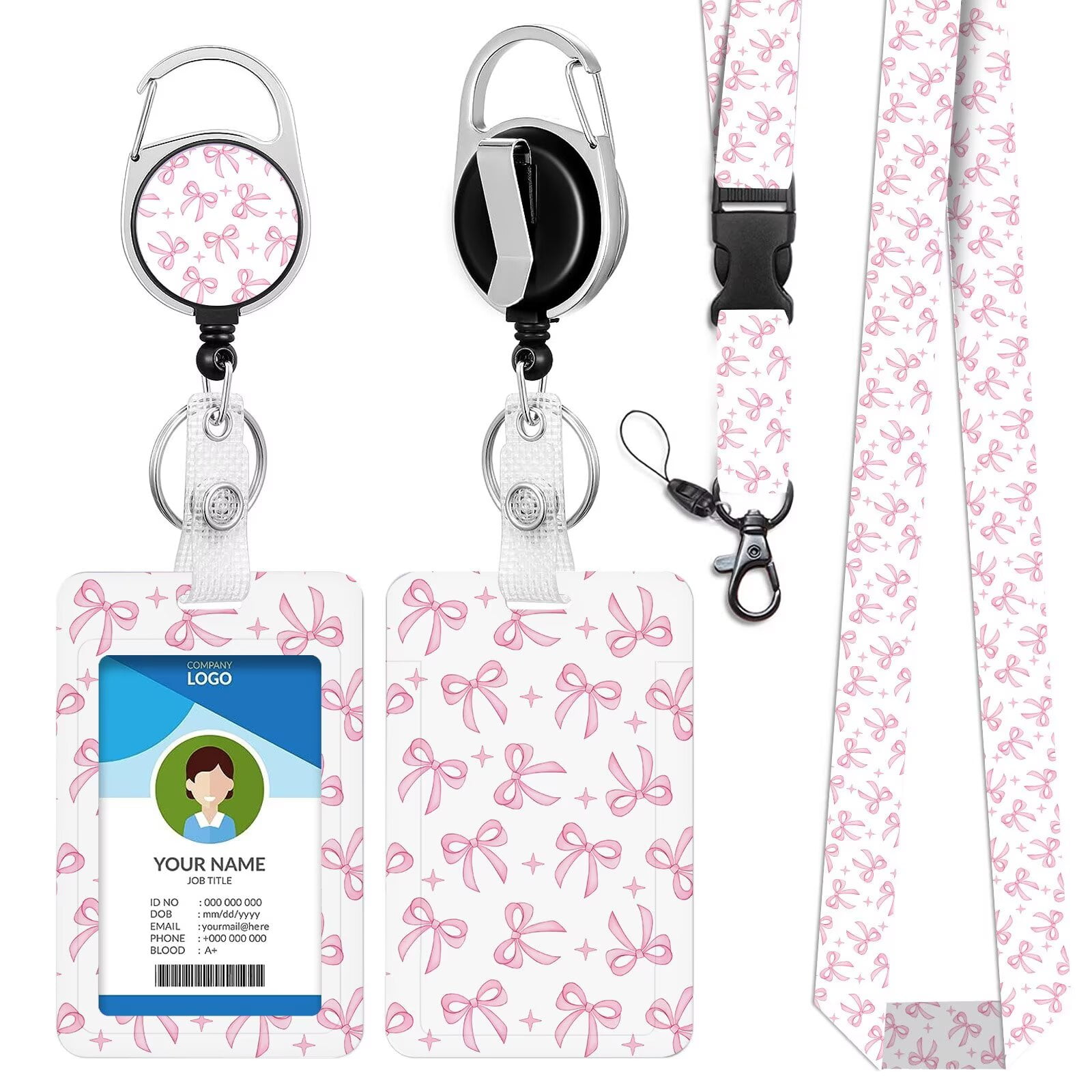 Toykee ID Badge Holder Set With Lanyard & Retractable Reel - Marble Pattern, Vertical, For Nurse Teacher Office