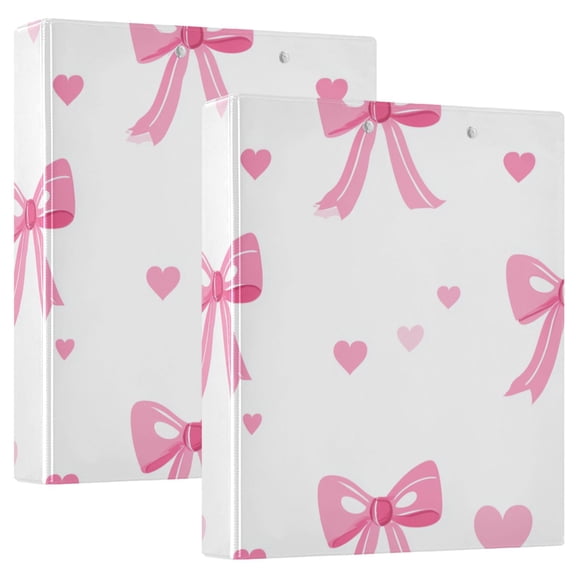 Cute Pink Bows with Heart Pattern Valentine Round Ring Binder 3 Rings 1.5" Capacity File Storage for A4 Size 1 Pack
