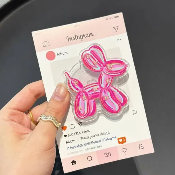 Cute Pink Brushstroke Balloon Dog Phone Grip Stand Magnetic Kickstand ...