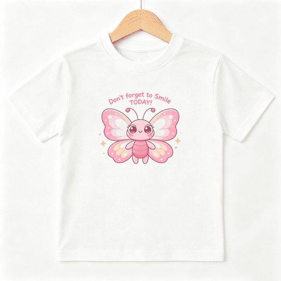 Cute Pink Butterfly Girls Graphic Tee Smile Today Positive Gift 100% Cotton Kids Short Sleeve T-Shirt 4-13Y