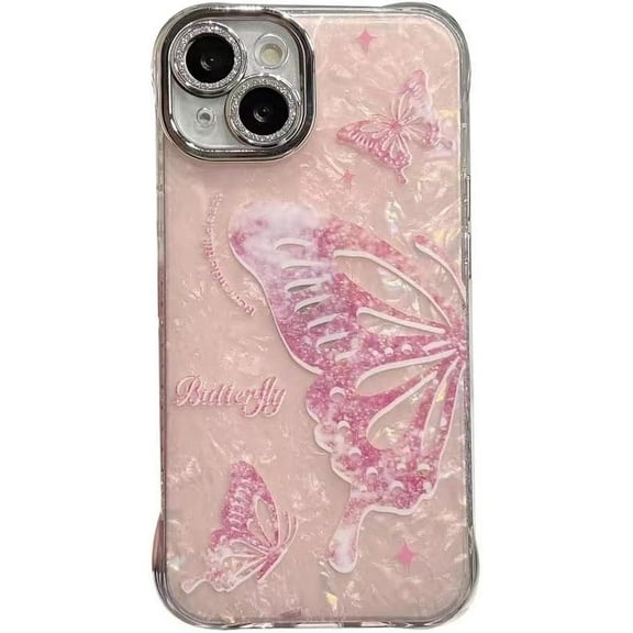 Cute Pink Butterfly Shell Texture Phone Case Compatible with iPhone Case (Pink,iPhone 15)